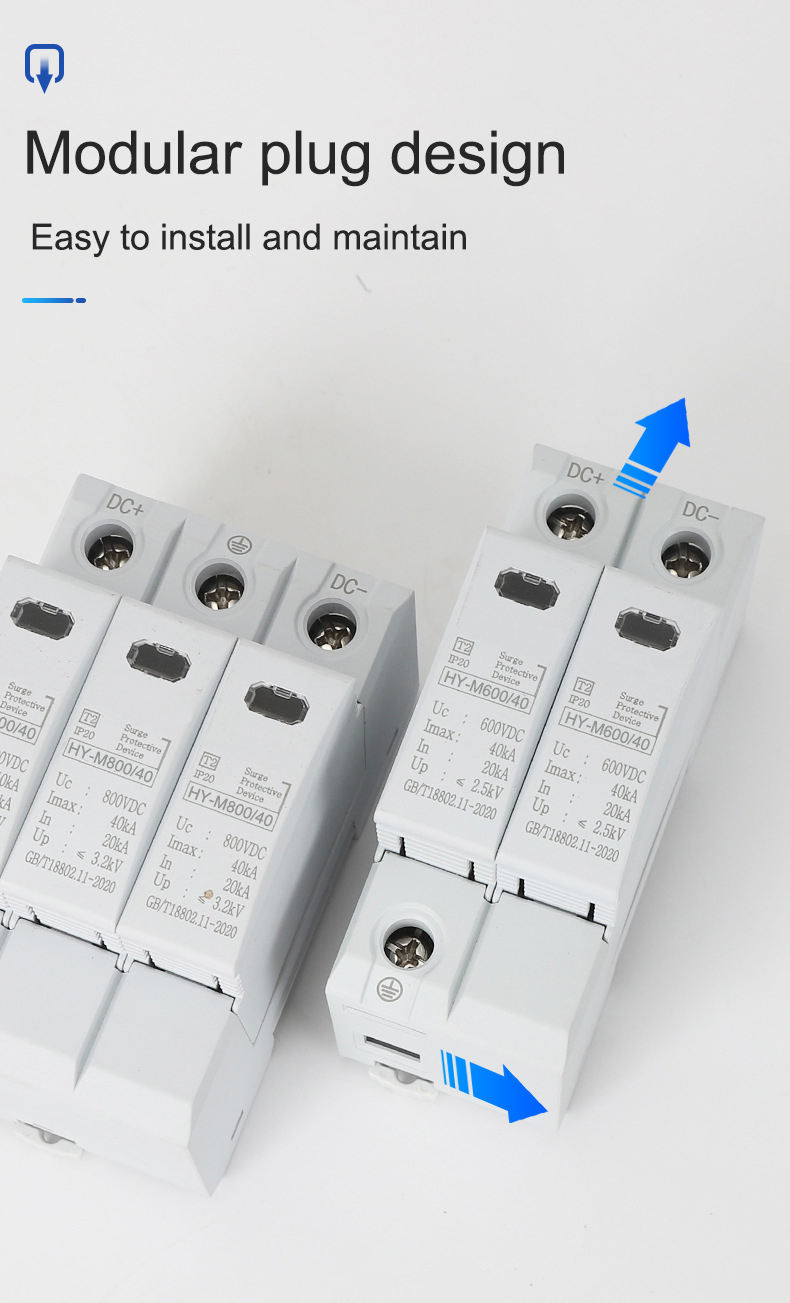 DC 40KA SPD T1+T2 1500V-1200V Solar Surge Protector Arrester 2P 3P High Voltage Protection Devices - Image 3